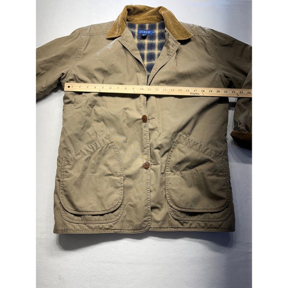 J. Crew Barn Jacket Mens Tan Corduroy Collar Plaid Lined Quilted Insulation - Picture 3 of 6